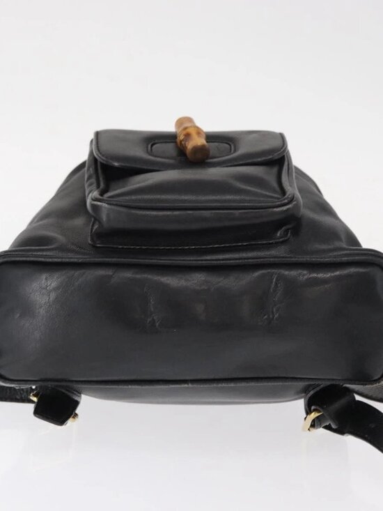 GUCCI Bamboo Backpack Leather Black Gold main image 7